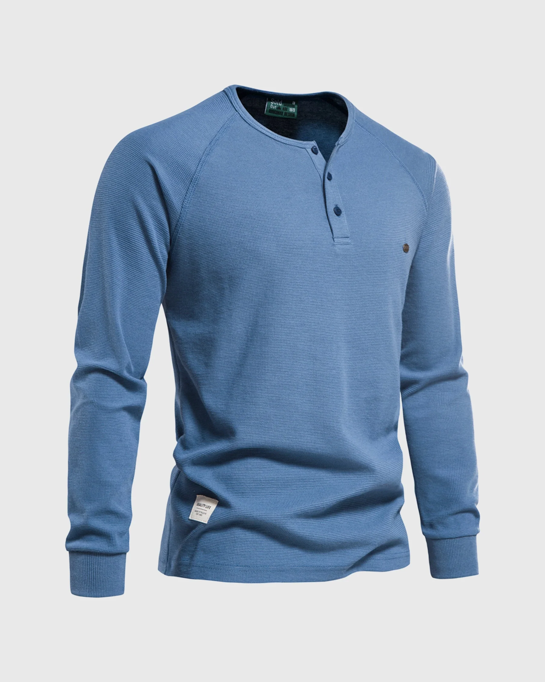 Waffle Henley Long Sleeve T-Shirt - Image 15