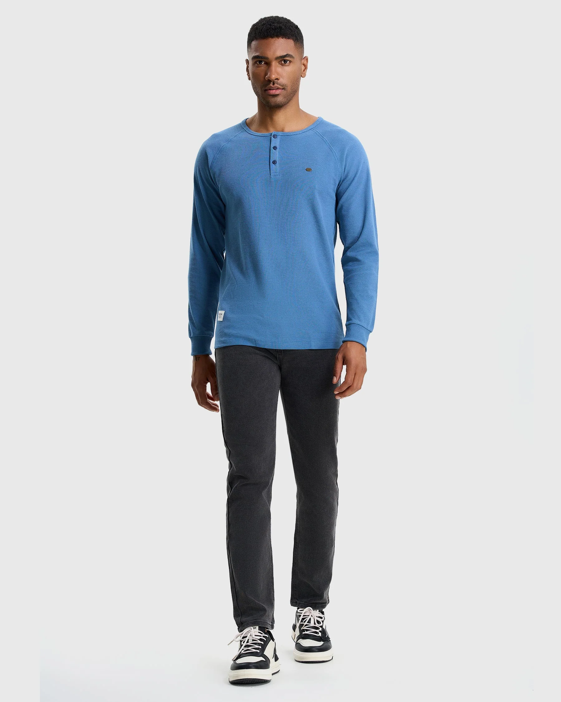 Waffle Henley Long Sleeve T-Shirt - Image 29