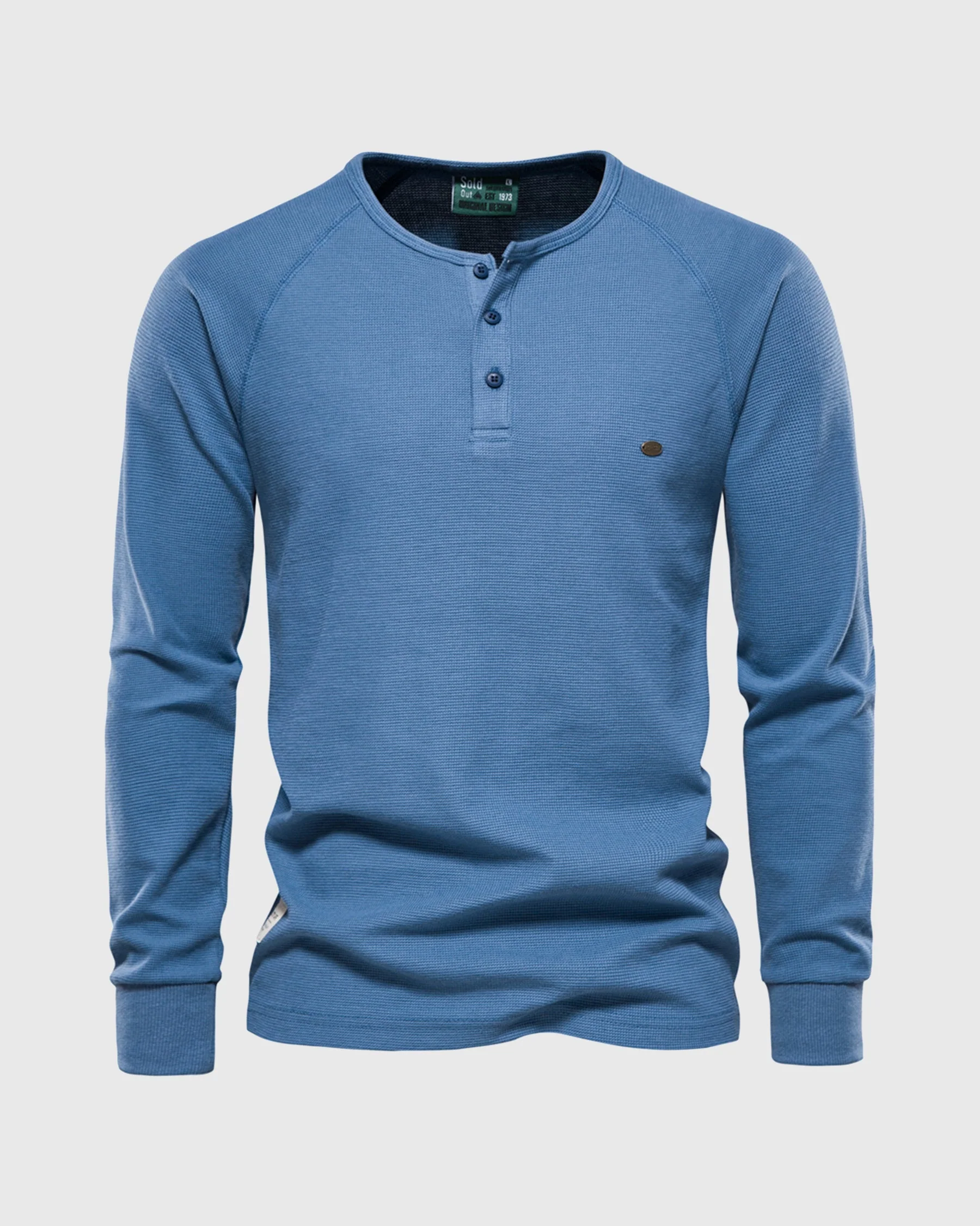 Waffle Henley Long Sleeve T-Shirt - Image 8