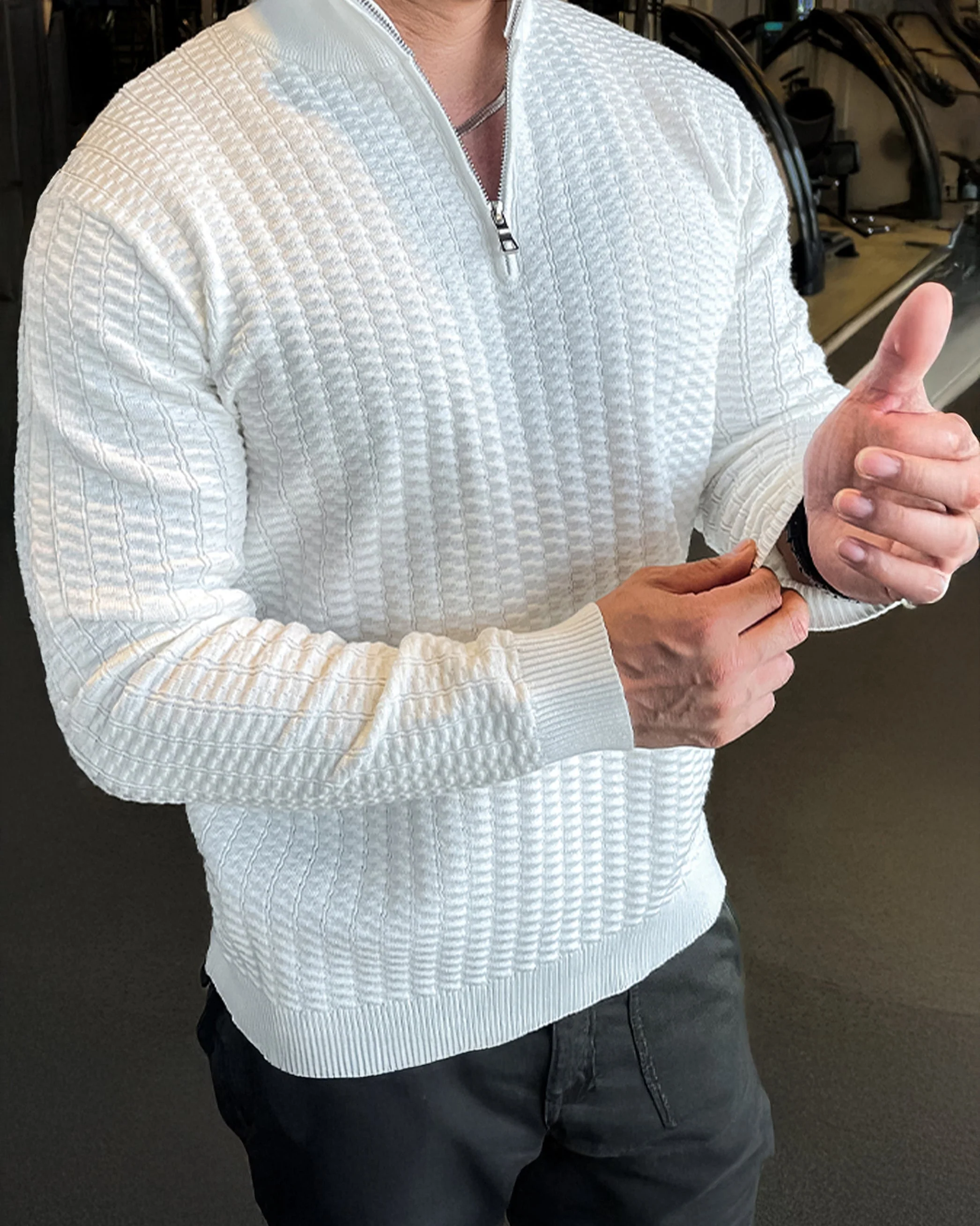 Wheat Textured Quarter Zip Pullover Sweater - Image 9