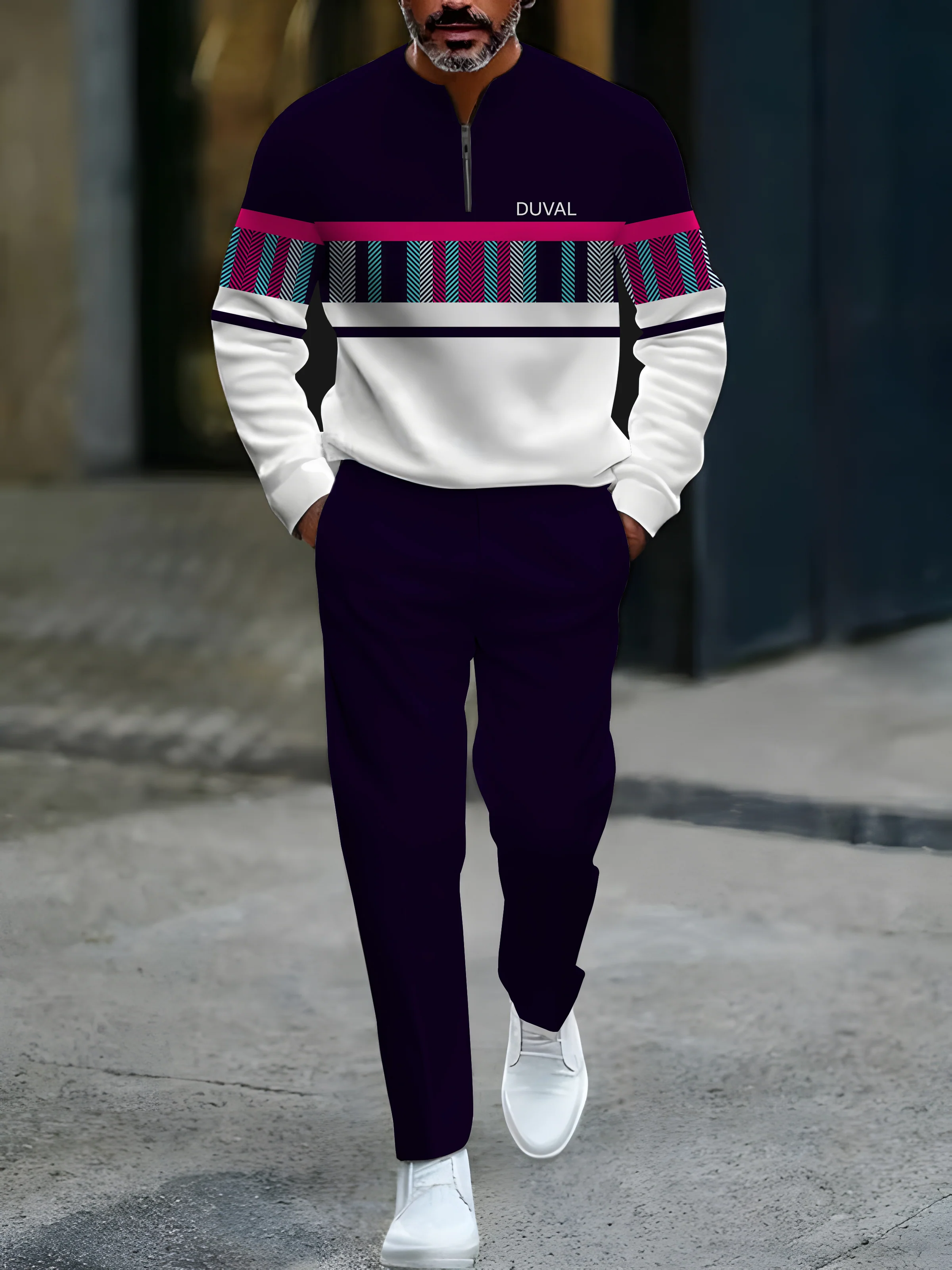 Zipper Long Sleeve Long Pants Two-Piece Set