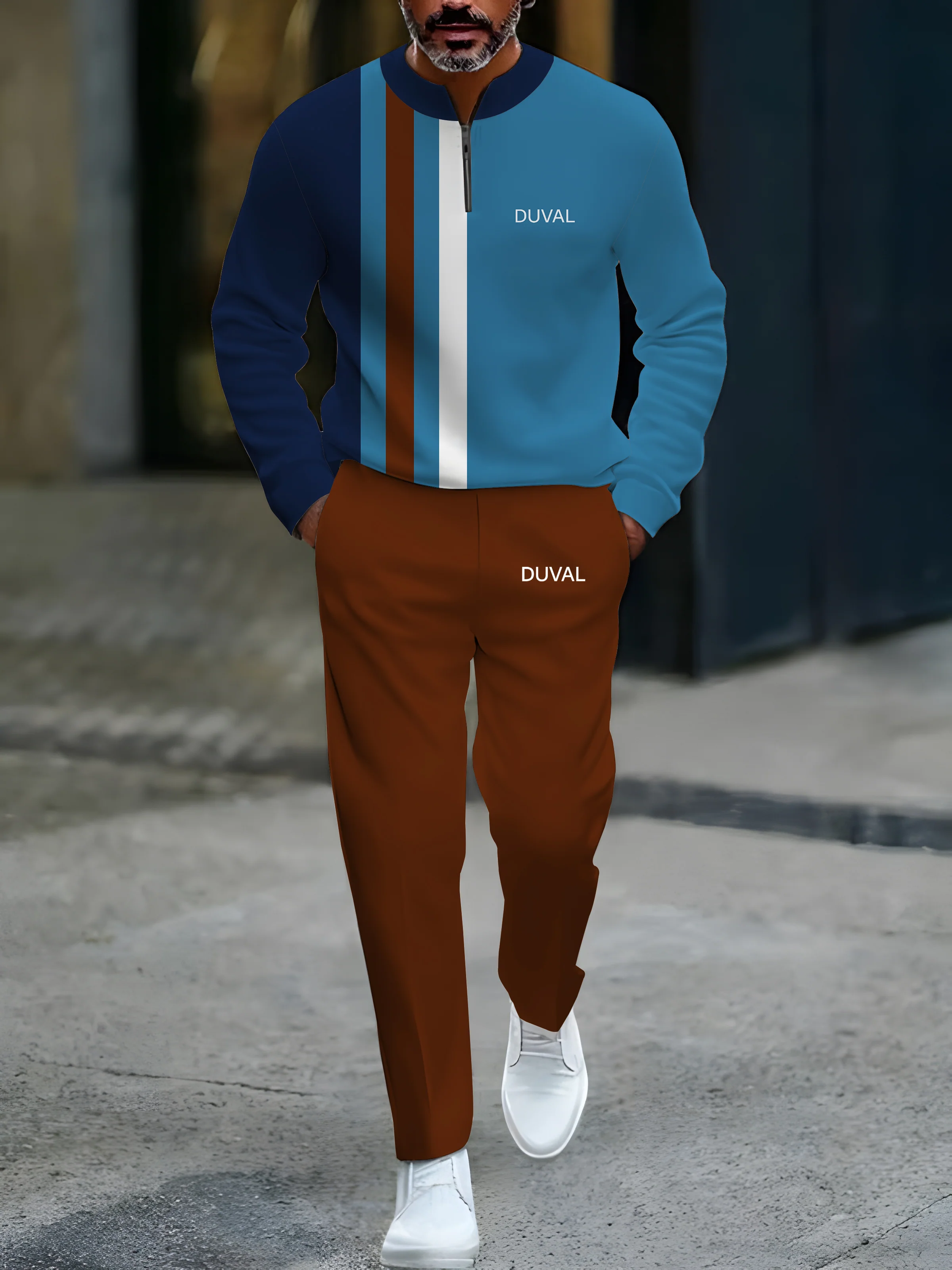 Zipper Long Sleeve Long Pants Two-Piece Set