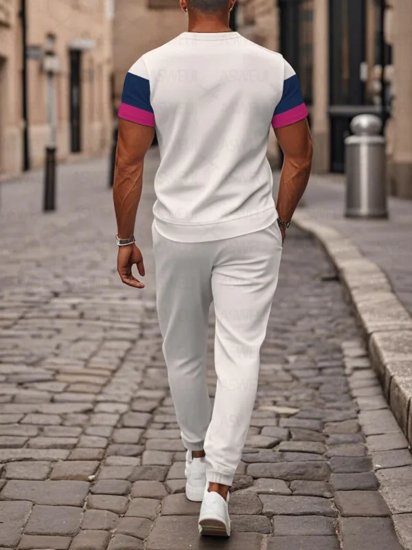 Zipper Short Sleeve Long Pants Two-Piece Set - Image 2