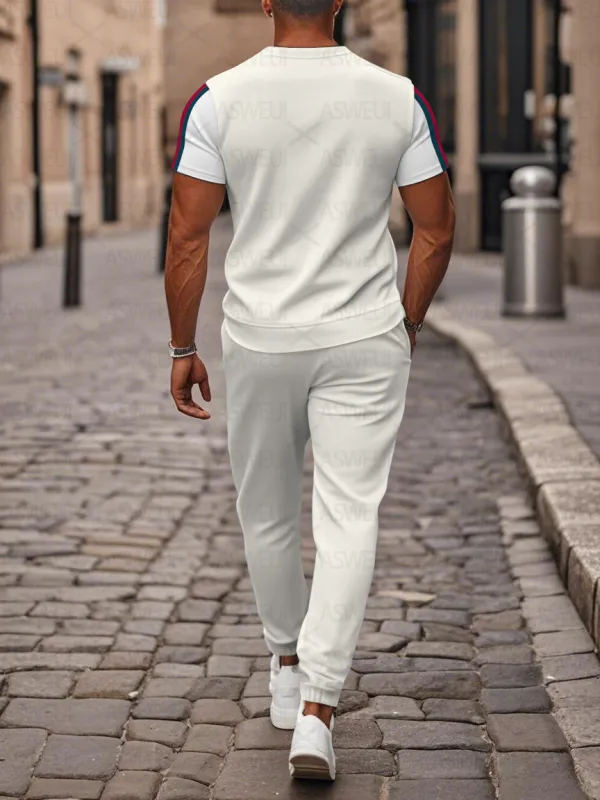 Zipper Short Sleeve Long Pants Two-Piece Set - Image 2