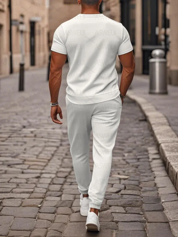 Zipper Short Sleeve Long Pants Two-Piece Set - Image 2