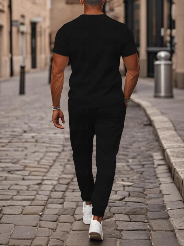 Zipper Short Sleeve Long Pants Two-Piece Set - Image 2